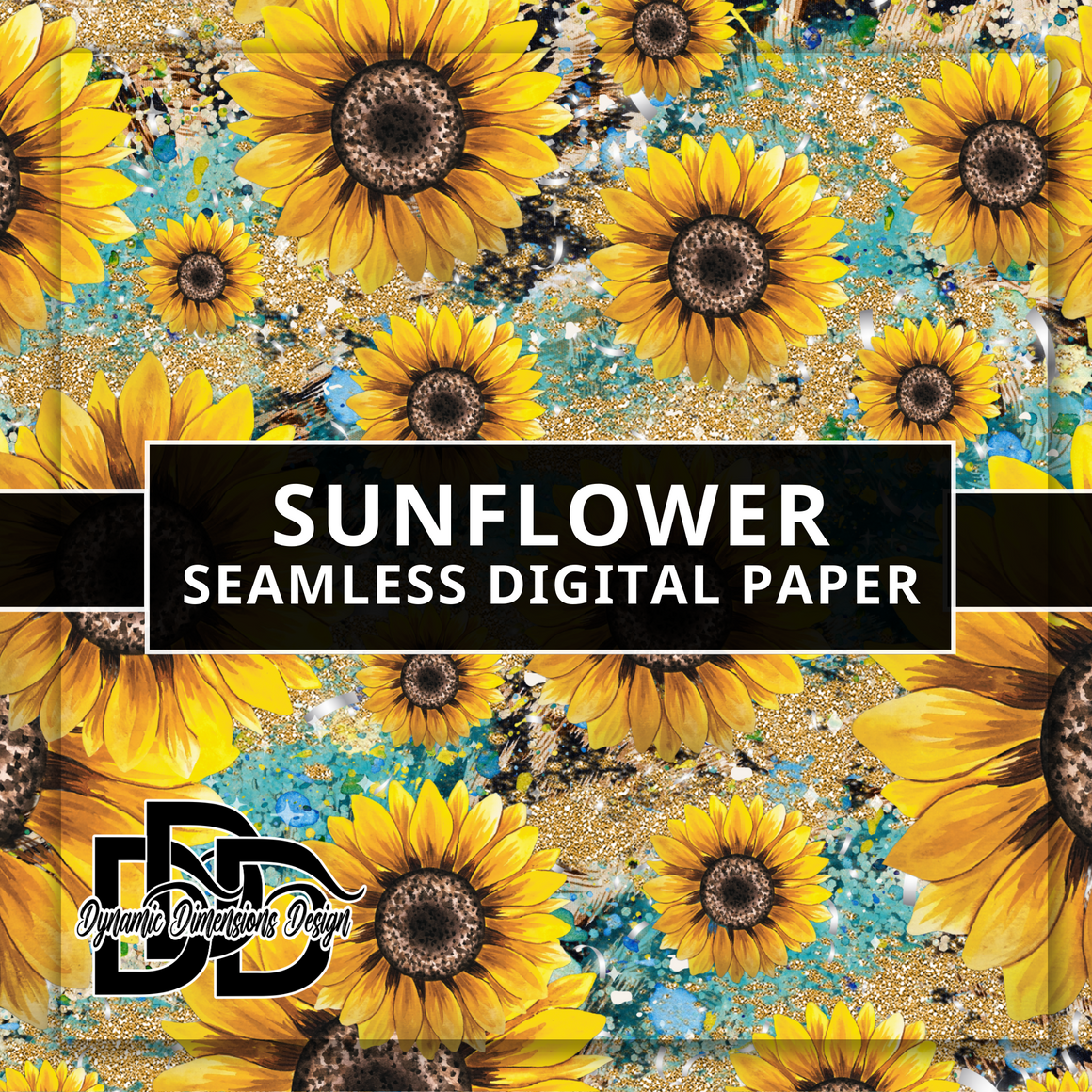 Sunflower Glitter Cow Print Pattern Digital Paper