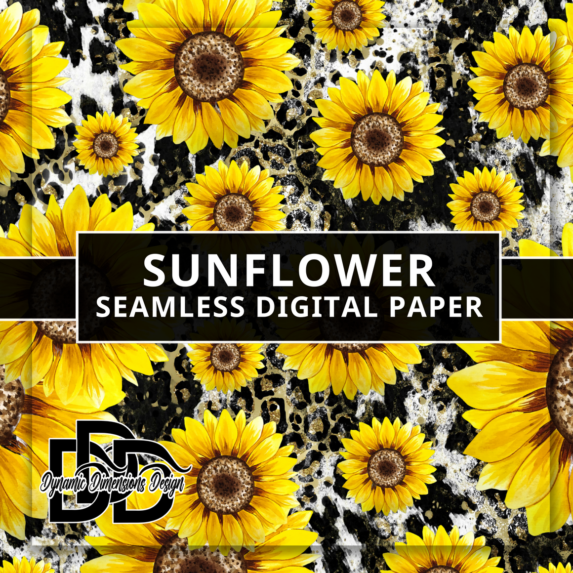 Sunflower Glitter Cow Print & Leopard Pattern Digital Paper