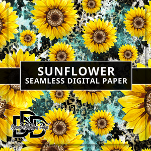 Sunflower Glitter Cow Print Pattern Digital Paper
