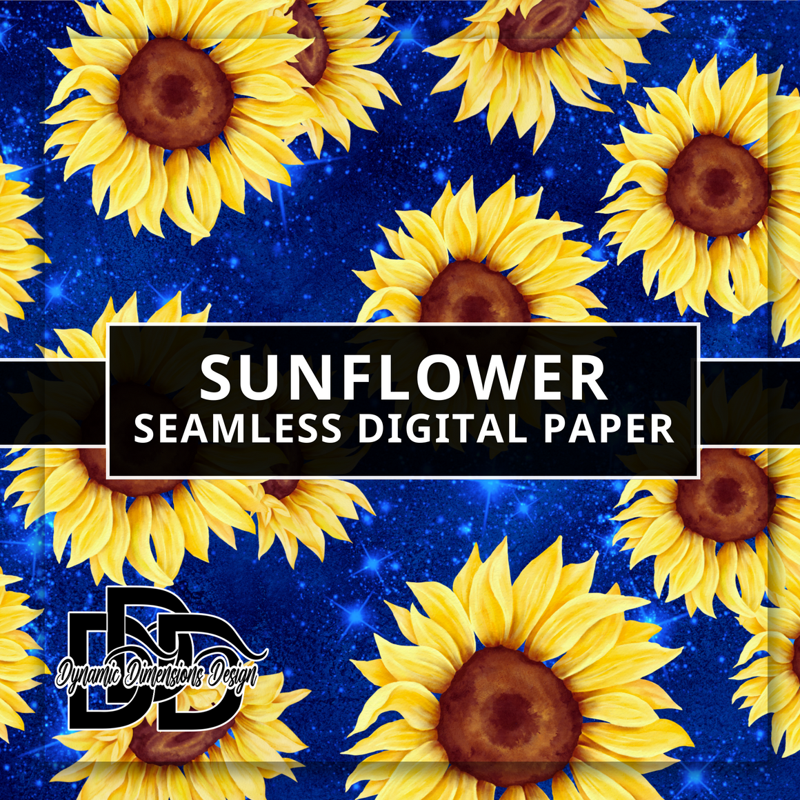 Midnight Blue Glitter Sunflowers Digital Paper