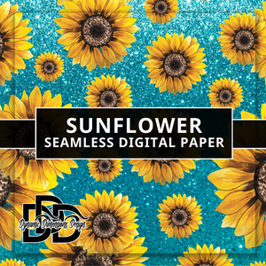 Teal Glitter Sunflowers Digital Paper