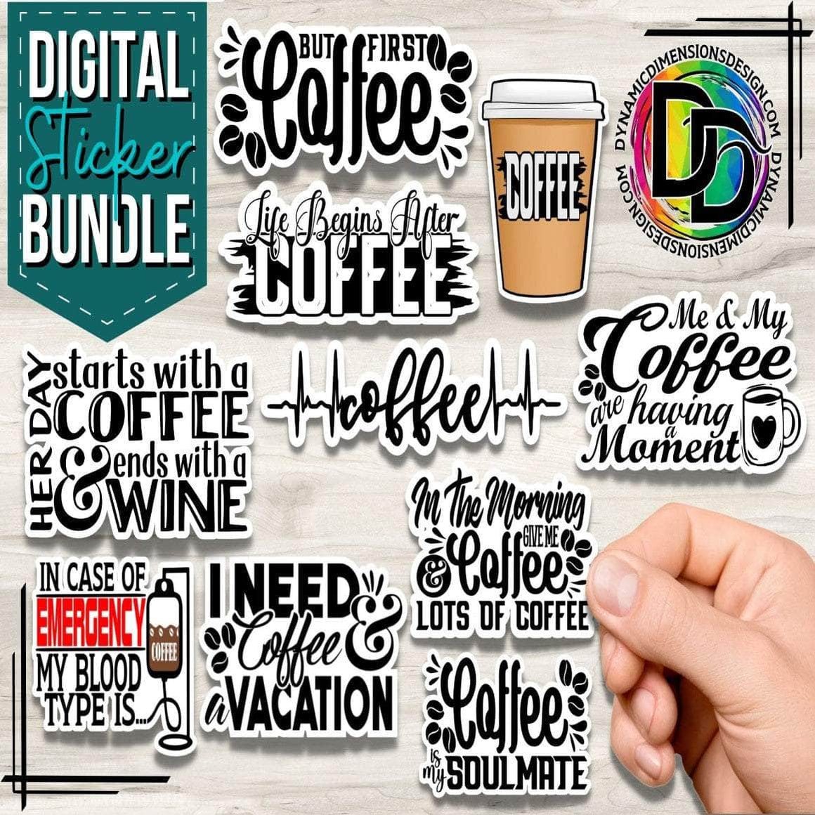 Coffee Sticker Bundle svg, png, instant download, dxf, eps, pdf, jpg, cricut, silhouette, sublimtion, printable