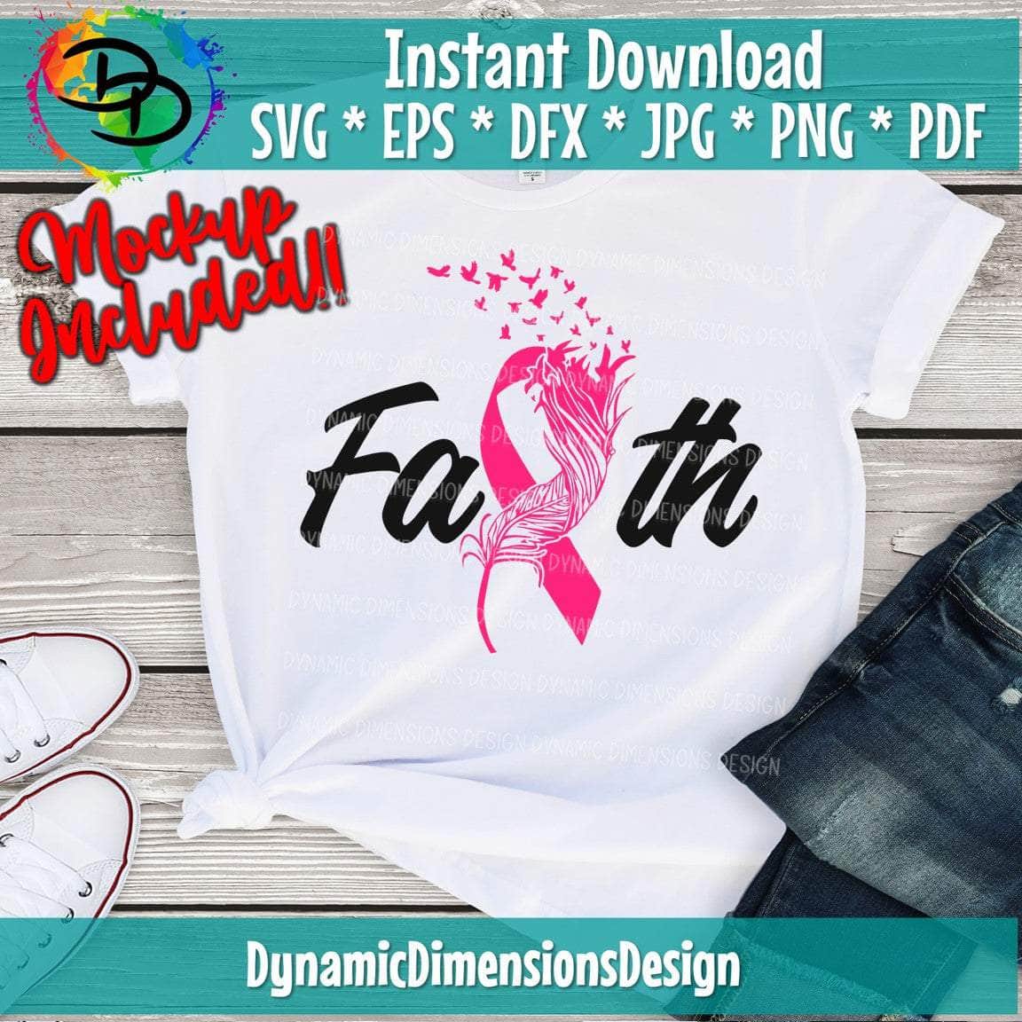 Faith Pink Awareness Feather Ribbon