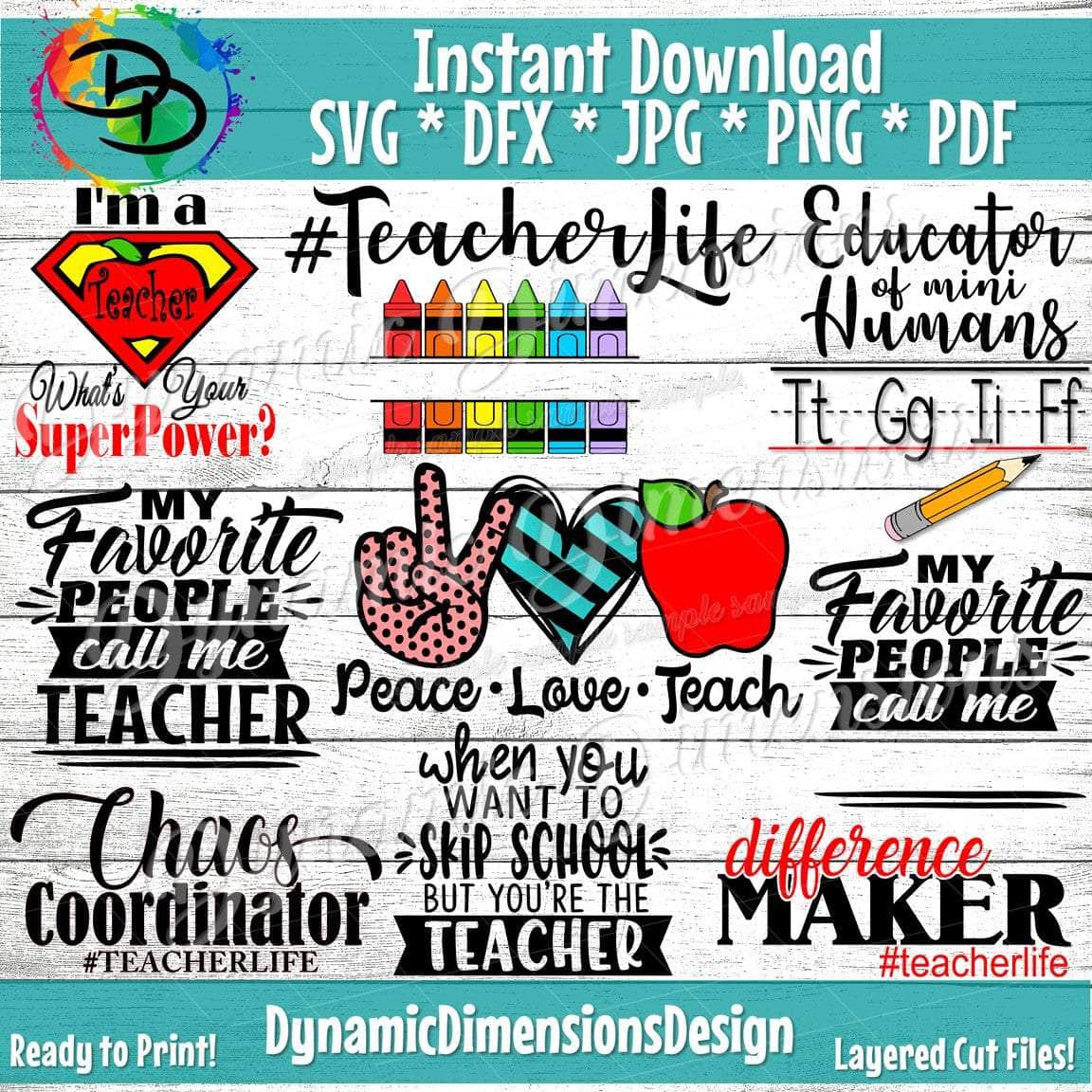 Teacher Bundle svg, png, instant download, dxf, eps, pdf, jpg, cricut, silhouette, sublimtion, printable