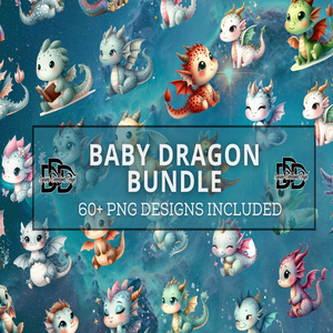 Watercolor Baby Dragon Clipart PNG Bundle