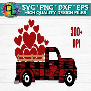 Buffalo Plaid Valentines Truck with Hearts
