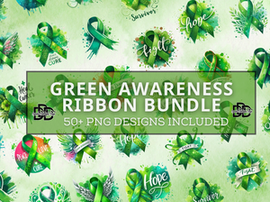 Green Awareness Ribbon Clipart PNG Bundle