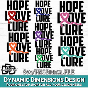 Hope Love Cure, Blue Ribbon, Cancer Bundle