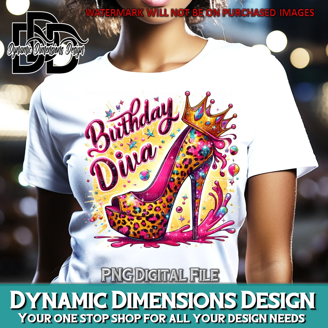 Birthday Diva Leopard High Heel PNG, Digital Download