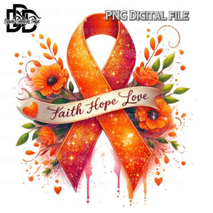 FAITH HOPE LOVE Awareness Ribbon, Orange PNG