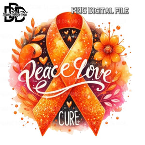 Peace Love Cure Awareness Ribbon, Orange PNG