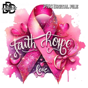 Faith Hope Love Pink Breast Cancer Ribbon