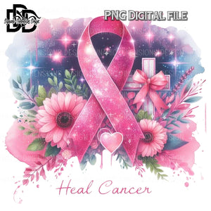 Heal Cancer Pink Breast Cancer Ribbon