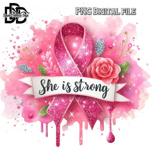 She is Strong Pink Breast Cancer Ribbon