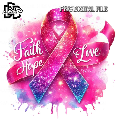 Faith Hope Love Pink Breast Cancer Ribbon