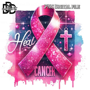 Heal Cancer Pink Breast Cancer Ribbon