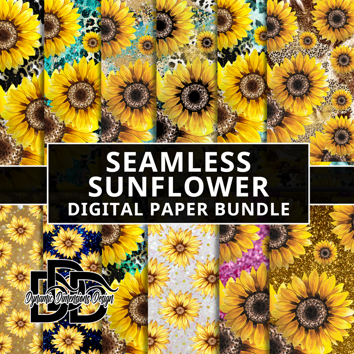 Sunflower Pattern Digital Paper Bundle svg, png, instant download, dxf, eps, pdf, jpg, cricut, silhouette, sublimtion, printable