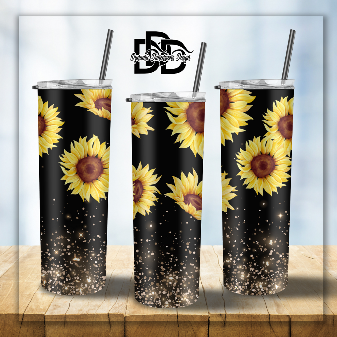 20 OZ Black Sunflower Glitter Tumbler Wrap