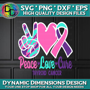 Peace Love Cure Thyroid Cancer svg, png, instant download, dxf, eps, pdf, jpg, cricut, silhouette, sublimtion, printable
