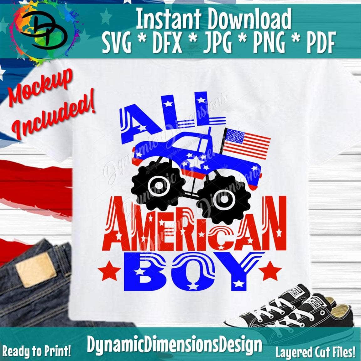 All American Boy Monster Truck SVG/PNG
