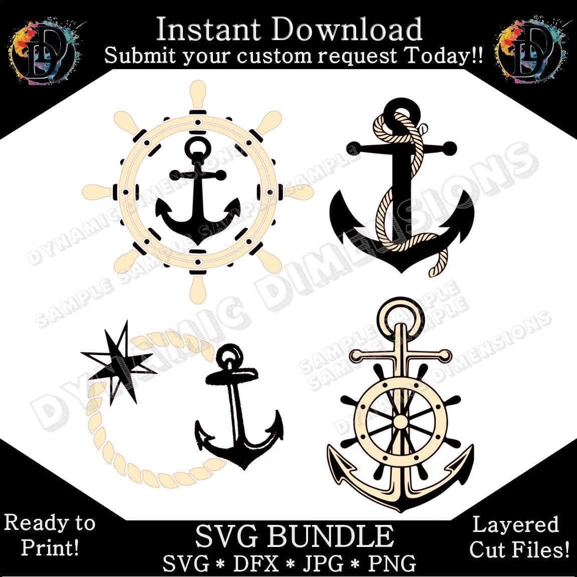 Anchor Clipart Bundle svg, png, instant download, dxf, eps, pdf, jpg, cricut, silhouette, sublimtion, printable