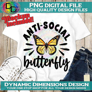 Anti-Social Butterfly svg, png, instant download, dxf, eps, pdf, jpg, cricut, silhouette, sublimtion, printable