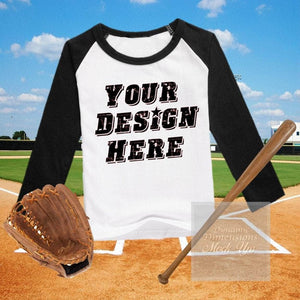 Black Raglan Baseball T Shirt Mock-Up