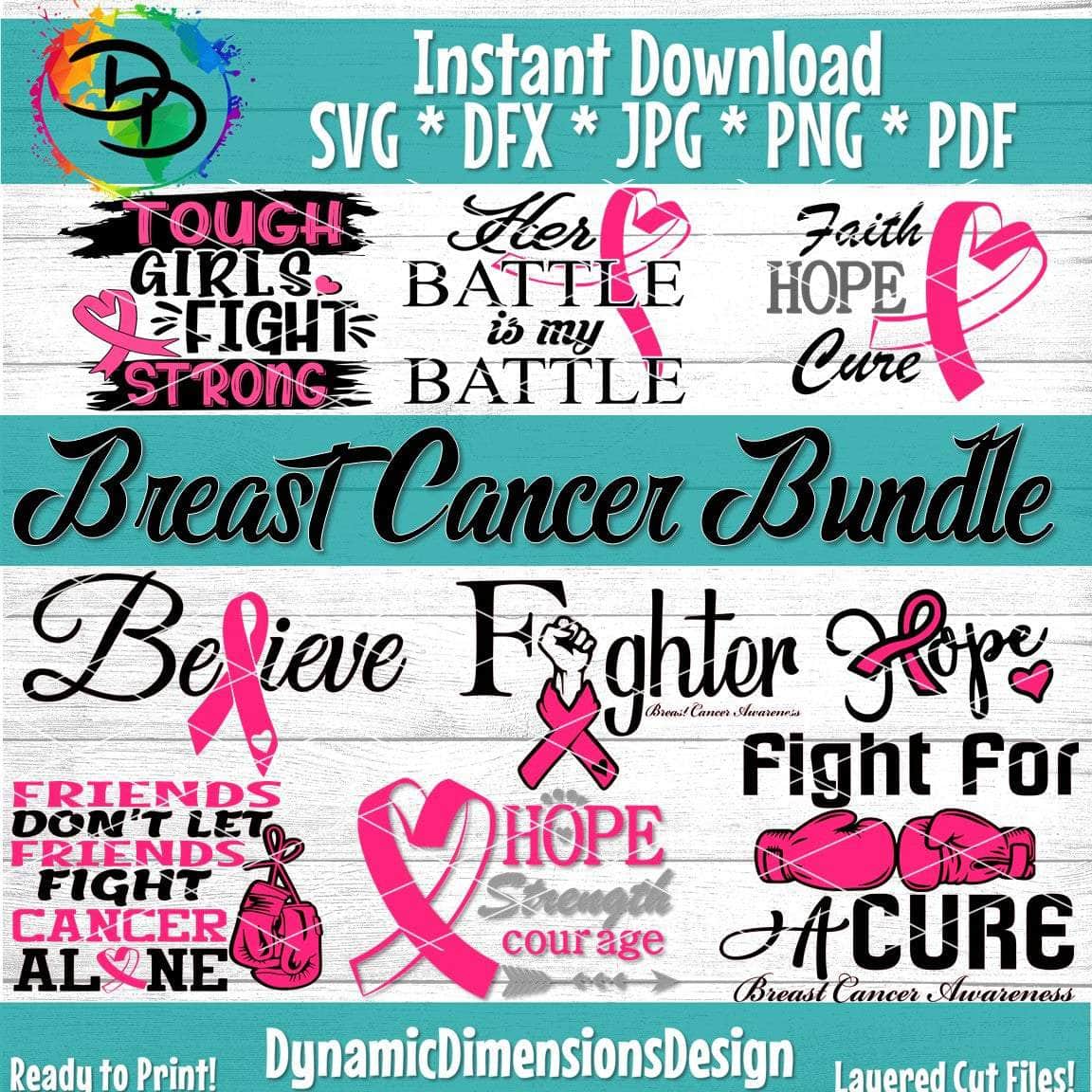 Breast Cancer Bundle svg, png, instant download, dxf, eps, pdf, jpg, cricut, silhouette, sublimtion, printable