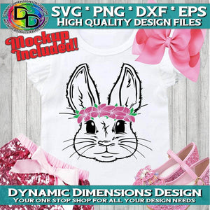 Bunny with Flower Headband svg, png, instant download, dxf, eps, pdf, jpg, cricut, silhouette, sublimtion, printable