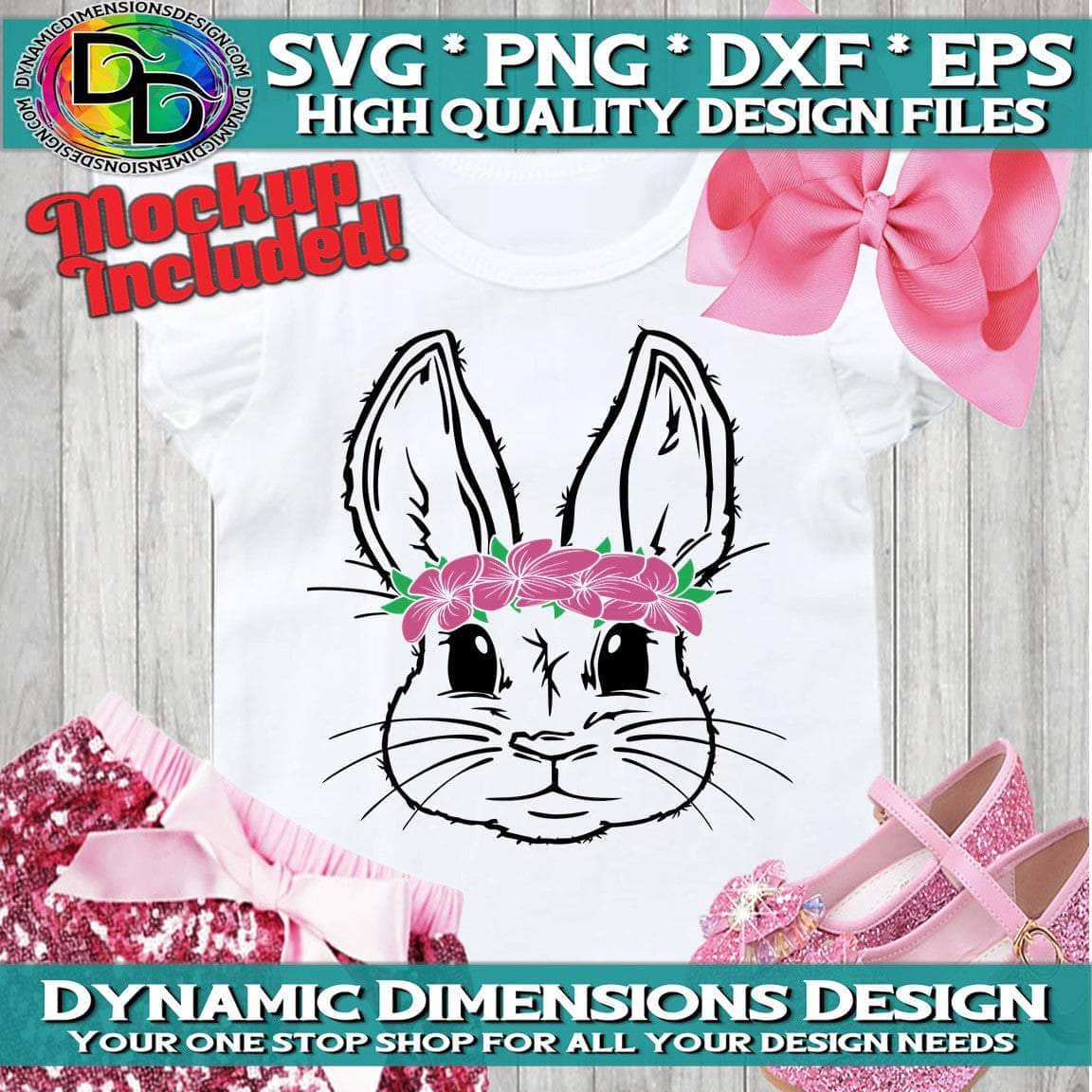 Bunny with Flower Headband svg, png, instant download, dxf, eps, pdf, jpg, cricut, silhouette, sublimtion, printable