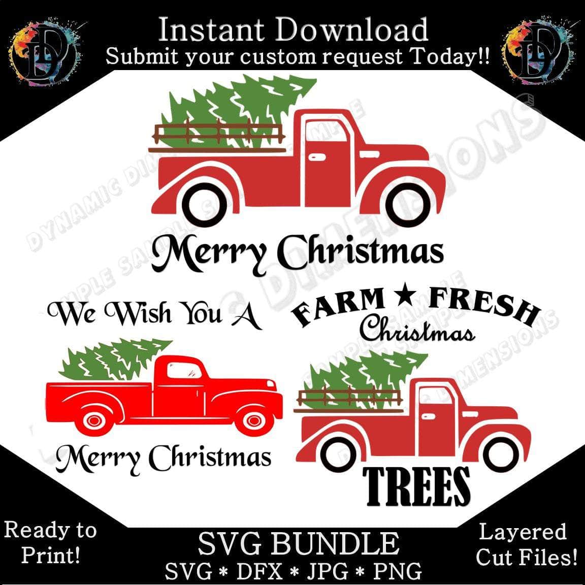 Christmas Truck Bundle svg, png, instant download, dxf, eps, pdf, jpg, cricut, silhouette, sublimtion, printable