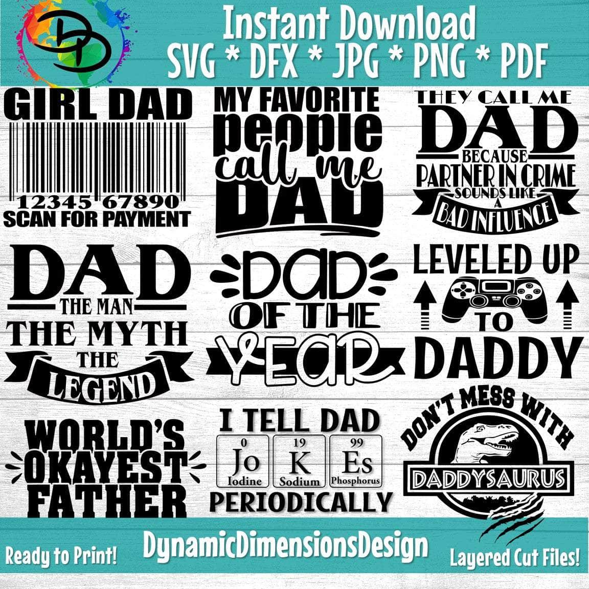 Dad Bundle svg, png, instant download, dxf, eps, pdf, jpg, cricut, silhouette, sublimtion, printable