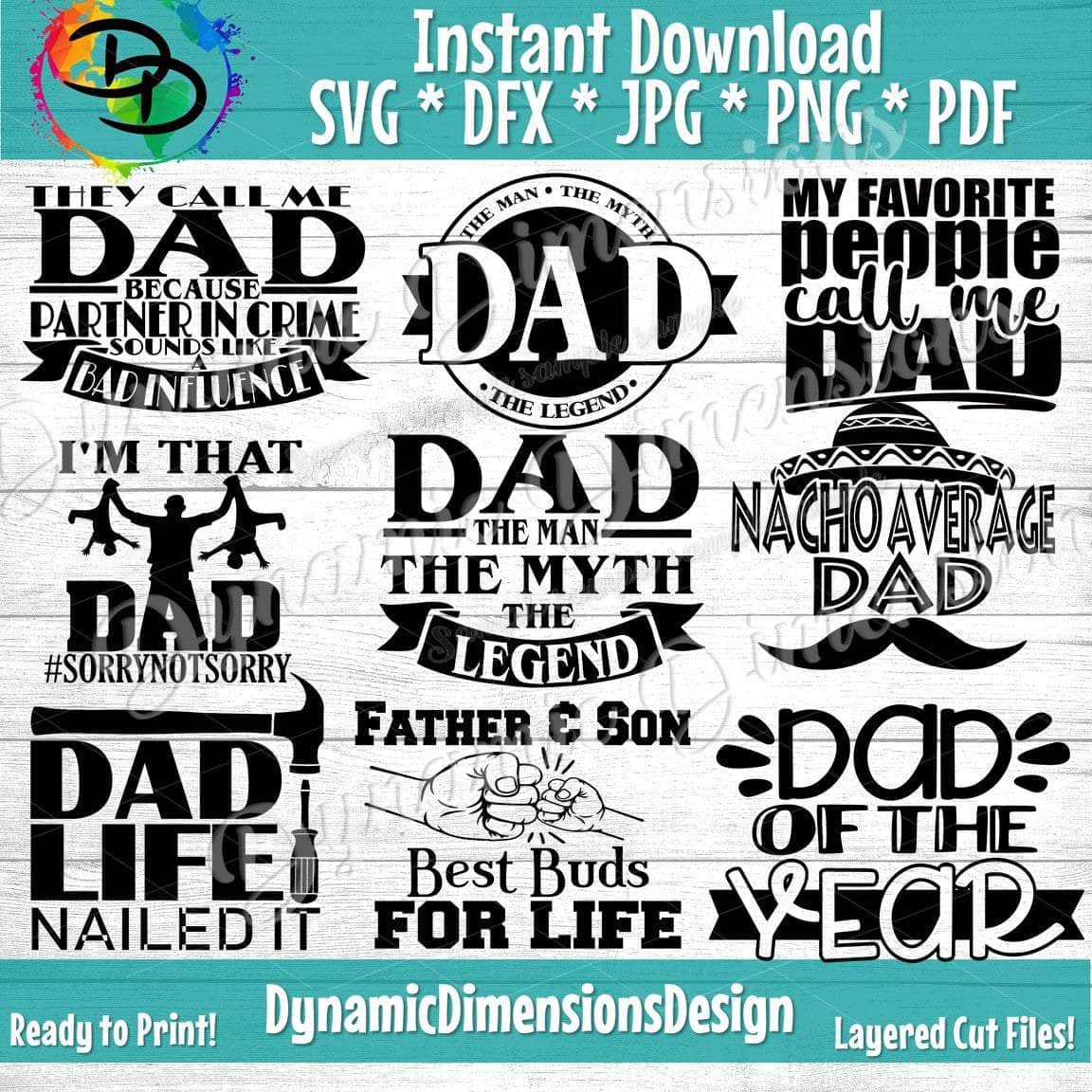 Dad Bundle svg, png, instant download, dxf, eps, pdf, jpg, cricut, silhouette, sublimtion, printable