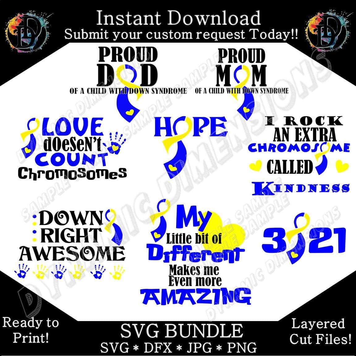 Down Syndrome Awareness Bundle svg, png, instant download, dxf, eps, pdf, jpg, cricut, silhouette, sublimtion, printable