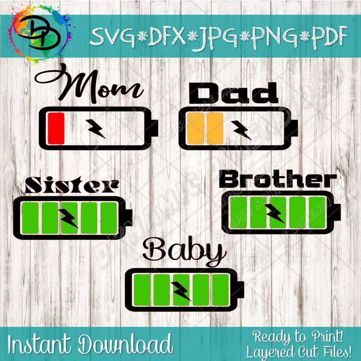 Family Battery bundle svg, png, instant download, dxf, eps, pdf, jpg, cricut, silhouette, sublimtion, printable