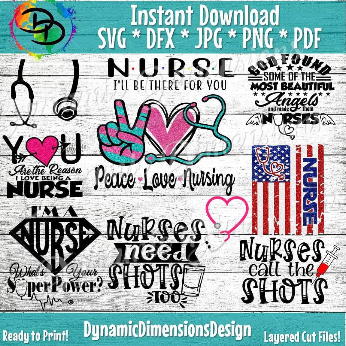 HUGE Nurse Bundle svg, png, instant download, dxf, eps, pdf, jpg, cricut, silhouette, sublimtion, printable