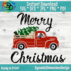 Merry Christmas Red Truck Dogs SVG/PNG