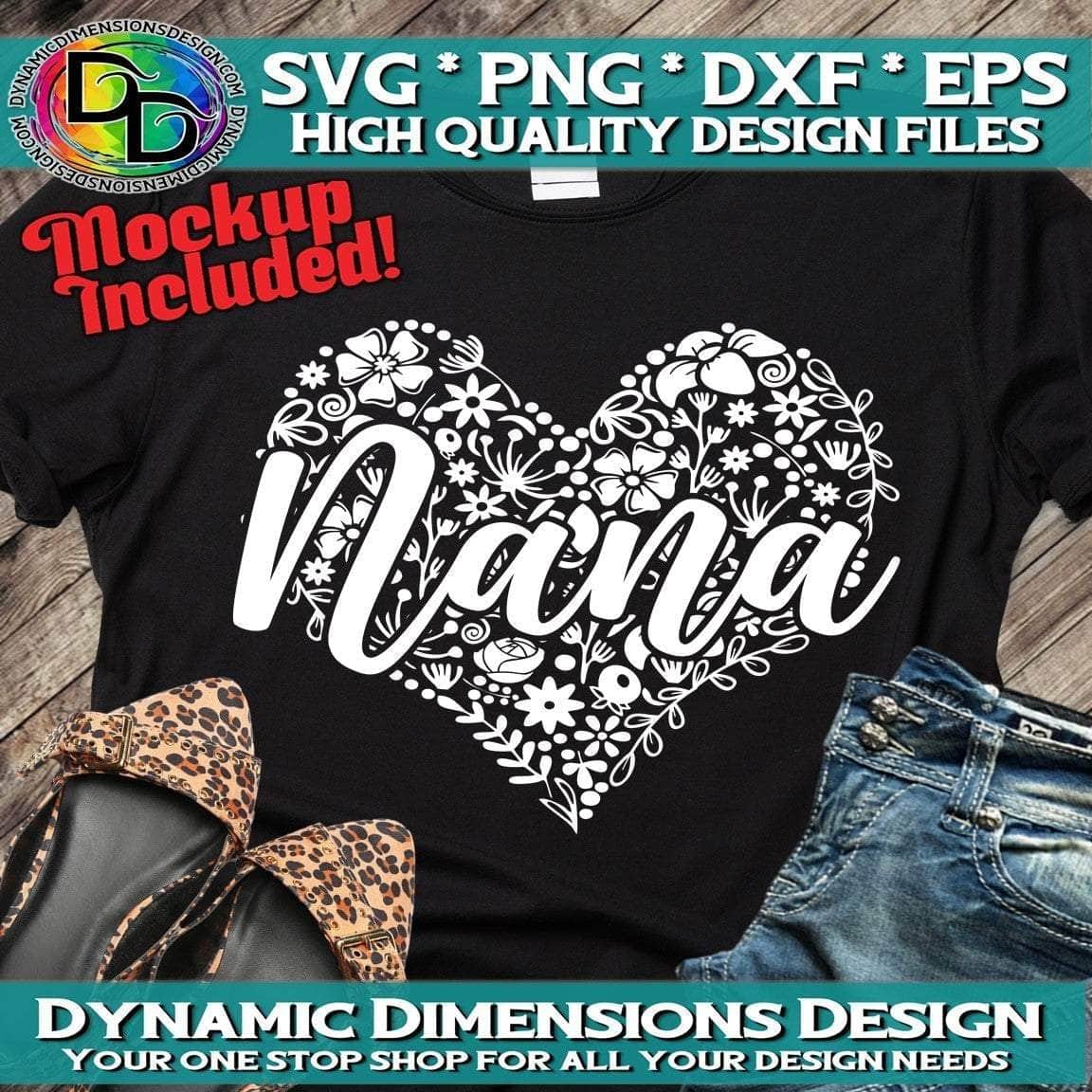 Nana Heart Flowers svg, png, instant download, dxf, eps, pdf, jpg, cricut, silhouette, sublimtion, printable