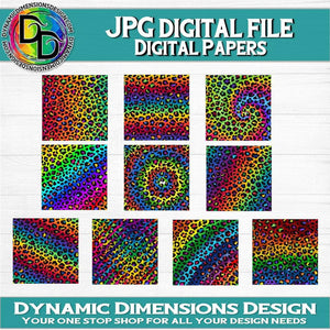 Rainbow Leopard Digital Paper Bundle svg, png, instant download, dxf, eps, pdf, jpg, cricut, silhouette, sublimtion, printable