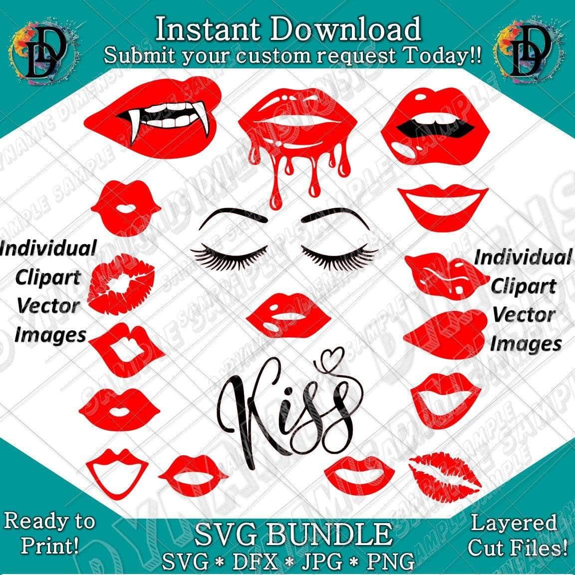 Red Lips Bundle svg, png, instant download, dxf, eps, pdf, jpg, cricut, silhouette, sublimtion, printable