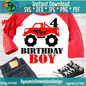 Red Monster truck 4th Birthday