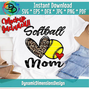 Softball Mom Leopard Heart